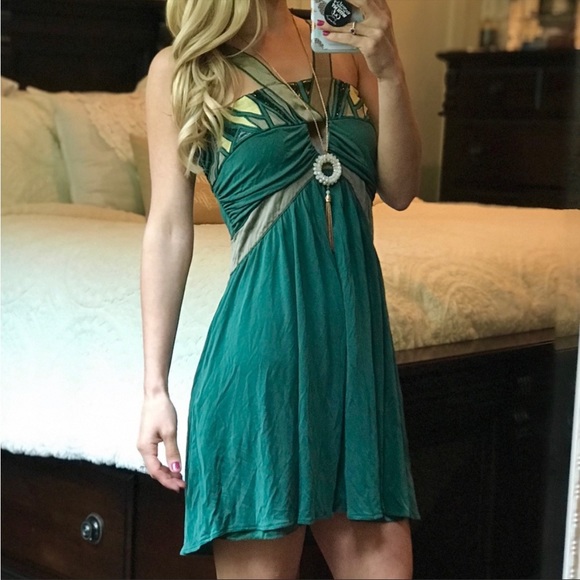 MARCIANO dark green SILK dress - Picture 2 of 9